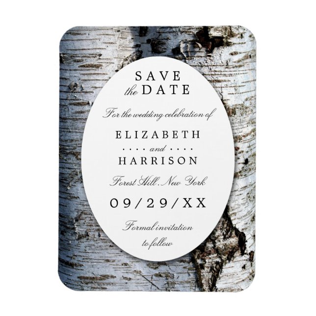 Magnet Flexible Pays Rustic Birch Tree Mariage Enregistrer La Date (Vertical)