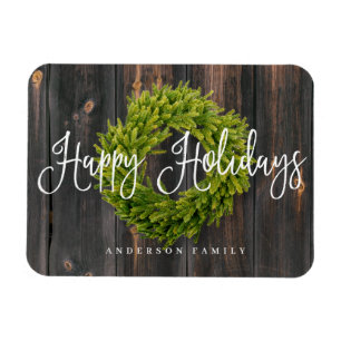 Magnet Flexible Pays Rustic Wood Wreath Happy Holidays Greeting