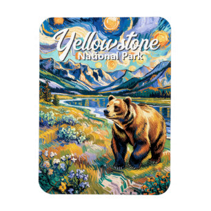 Magnet Flexible Paysage Coloré de Yellowstone Ours Animal Vintage