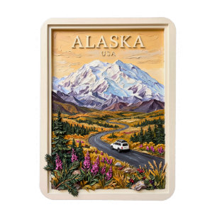 Magnet Flexible Paysage de montagnes enneigées vintage de road tri