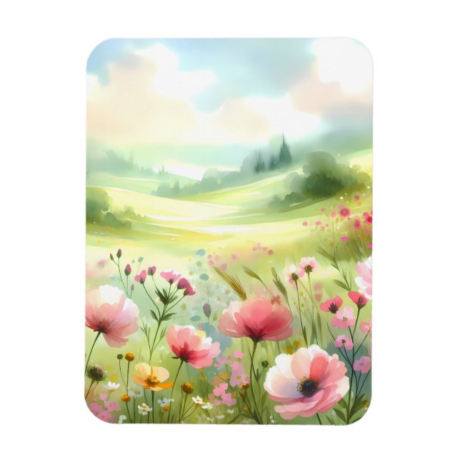 Magnet Flexible Paysage de prairie fleurie pastel (Vertical)