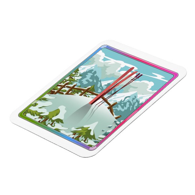 Magnet Flexible Paysage de ski dessin animé (Côté Gauche)