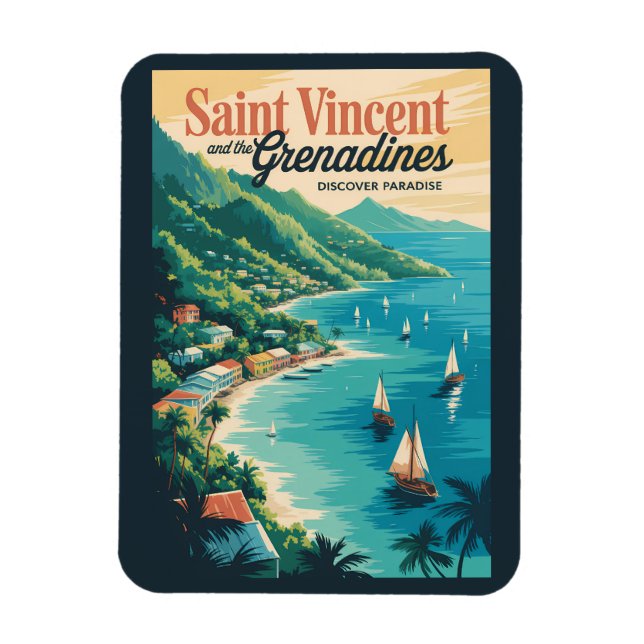 Magnet Flexible Paysage rétro de Saint-Vincent-et-les-Grenadines (Vertical)