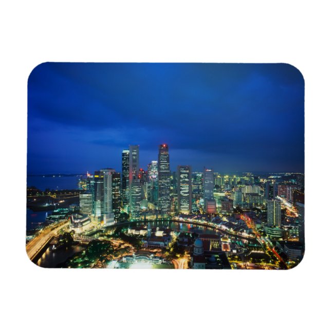Magnet Flexible Paysage urbain de Singapour la nuit, Singapour (Horizontal)