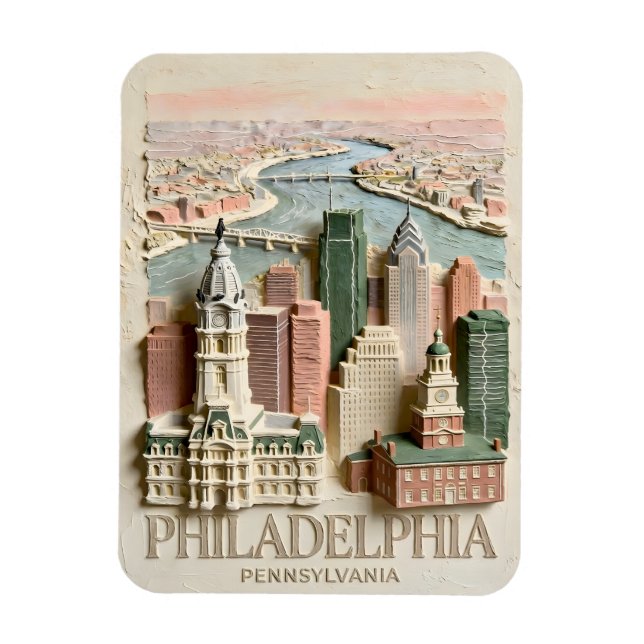 Magnet Flexible Paysage urbain texturé moderne de Philadelphie (Vertical)