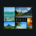 Magnet Flexible Paysages de Moorea voyage photo collage<br><div class="desc">Photo de voyage rectangulaire aimant frigo avec un collage composé de divers paysages, comme des plages, des palmiers et des montagnes volcaniques sur l'île tropicale du Pacifique Moorea près de Tahiti en Polynésie française dans un cadre noir et le texte "Moorea".</div>