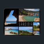 Magnet Flexible paysages de Sardaigne voyage photo collage<br><div class="desc">Photo de voyage rectangulaire aimant frigo avec un collage composé de divers paysages et plages sur l'île de Sardaigne en Italie comme Costa Smeralda et le golfe d'Orosei dans un cadre noir et le texte "Sardaigne".</div>