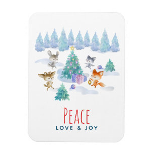 Magnet Flexible Peace Love & Joy Animaux de la forêt de Noël