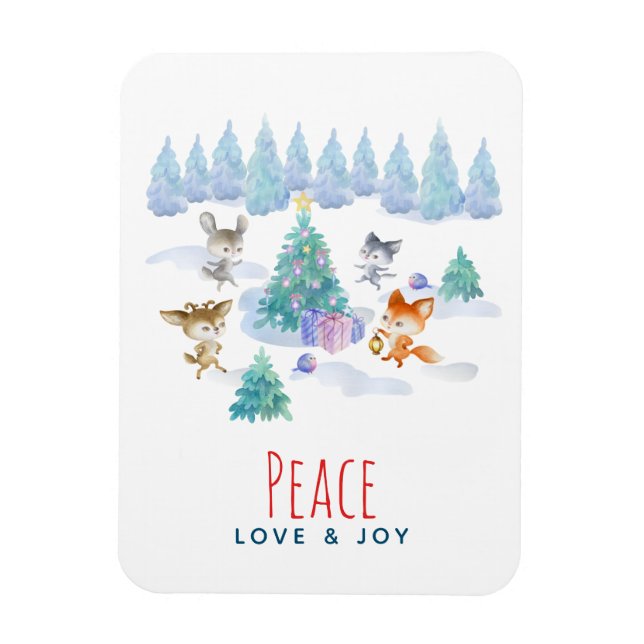 Magnet Flexible Peace Love & Joy Animaux de la forêt de Noël (Vertical)