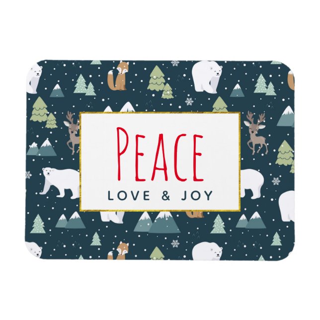 Magnet Flexible Peace Love & Joy Cute Christmas Animaux Motif (Horizontal)