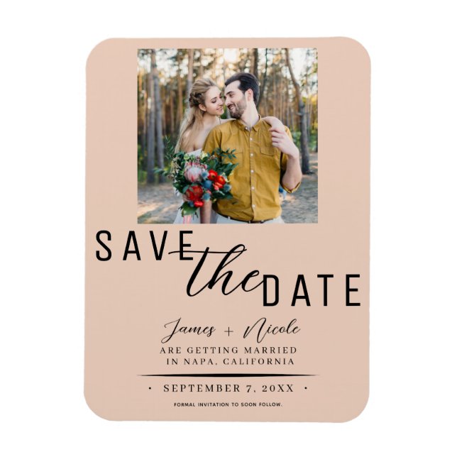 Magnet Flexible Peach Enregistrer le Mariage photo Date (Vertical)