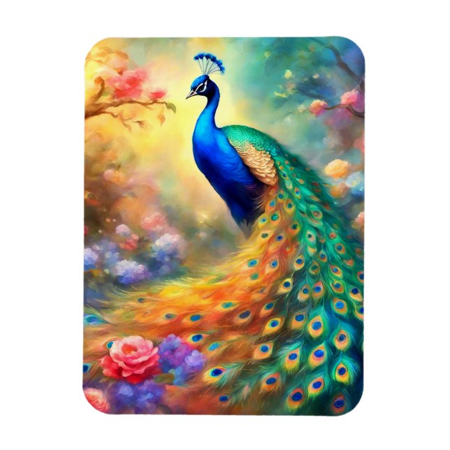 Magnet Flexible Peacock Bird 100 avec fleurs (Vertical)