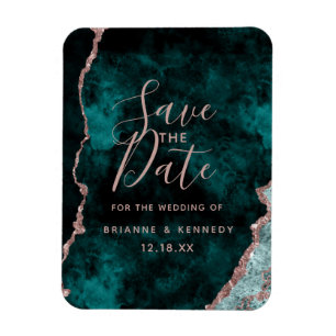 Magnet Flexible Peacock Green Rose Gold Agate Marble Save the Date