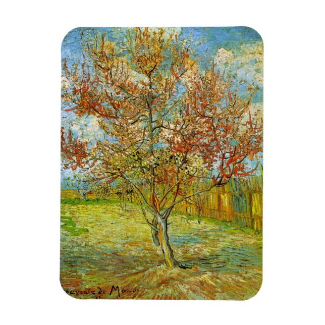Magnet Flexible Pêcher rose en fleurs de Vincent van Gogh (Vertical)