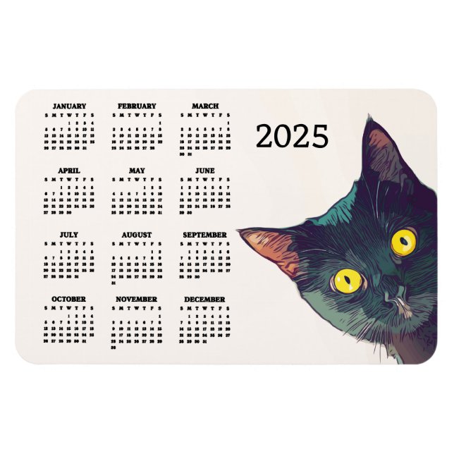 Magnet Flexible Peeking Cat Design 2025 Calendrier Carte magnétiqu (Horizontal)