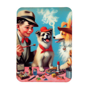 Magnet Flexible Peinture à l'huile rétro Chiens heureux