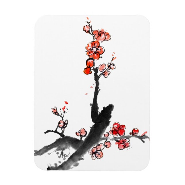 Magnet Flexible Peinture chinoise de fleurs, fleurs de prune (Vertical)