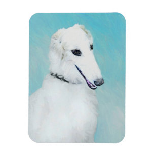 Magnet Flexible Peinture de Borzoi (Blanc) - Joli Chien d'origine