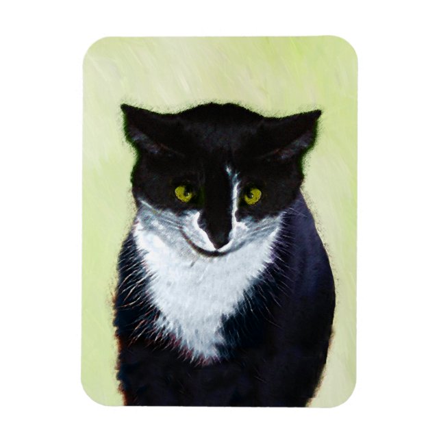 Magnet Flexible Peinture de chat Tuxedo - Cute Original Cat Art (Vertical)
