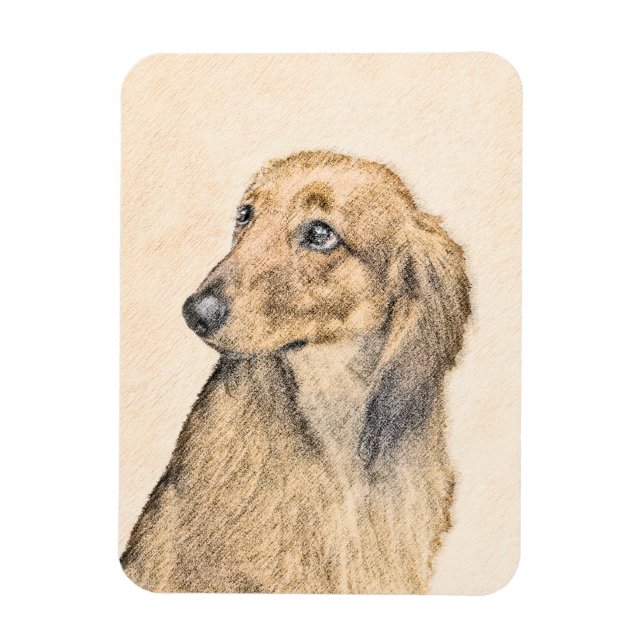 Magnet Flexible Peinture de Dachshund (à poil long) - Art de chien (Vertical)