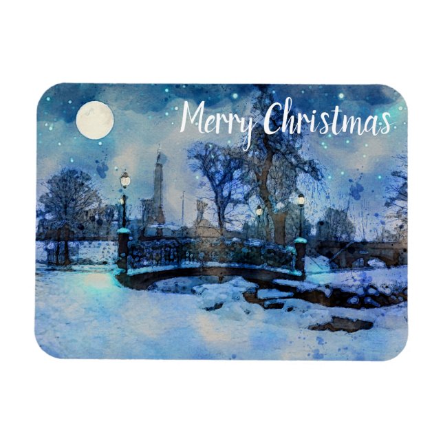 Magnet Flexible Peinture de la nuit d'hiver dans le parc de la vil (Horizontal)