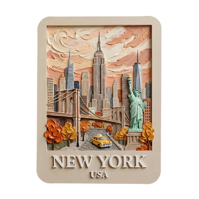 Magnet Flexible Peinture de la skyline texturée 3D vintage de la v (Vertical)
