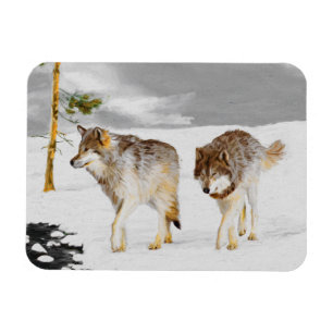 Magnet Flexible Peinture de loups dans la neige - Art original de 