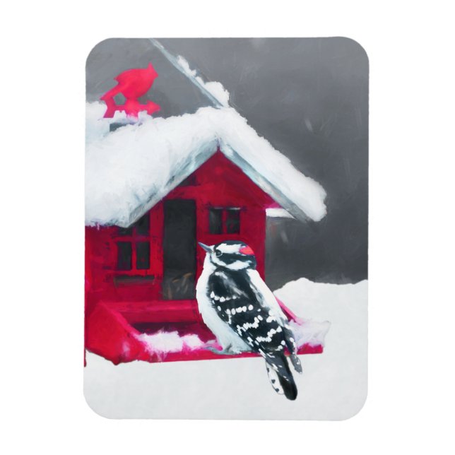 Magnet Flexible Peinture Downy Woodpecker - Art original pour oise (Vertical)