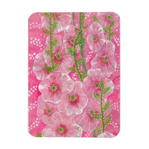 Magnet Flexible Peinture florale rose Hollyhock Malve Malva
