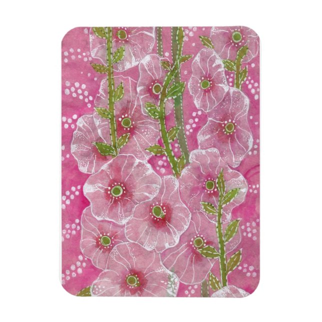 Magnet Flexible Peinture florale rose Hollyhock Malve Malva (Vertical)
