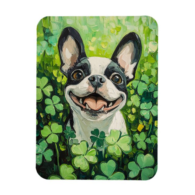 Magnet Flexible Peinture sur le champ de trèfle de Boston Terrier (Vertical)