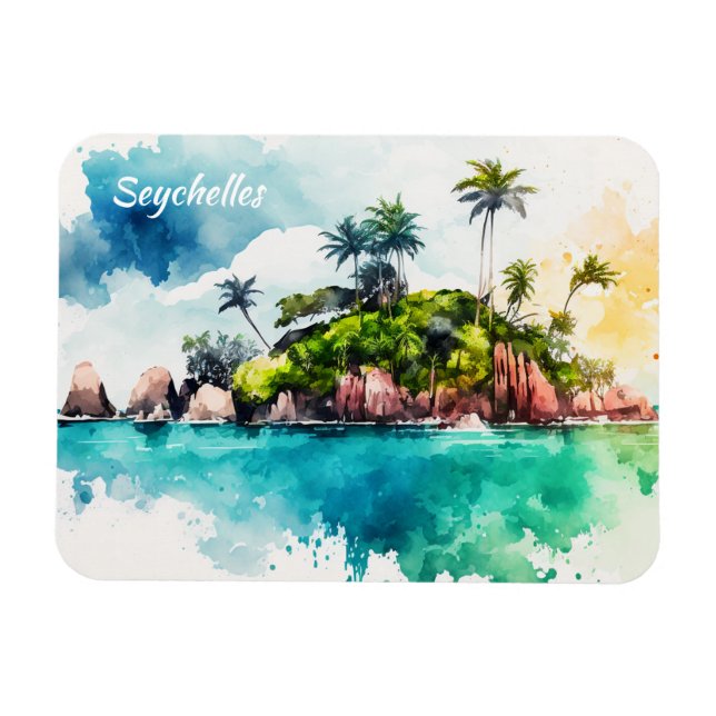 Magnet Flexible Peinture tropicale des îles Seychelles (Horizontal)