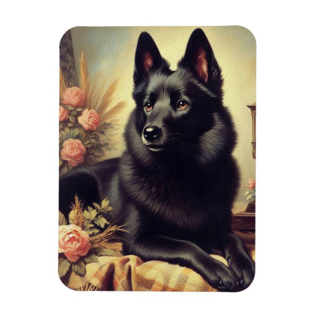 Magnet Flexible Peinture vintage de Chien Schipperke (Vertical)