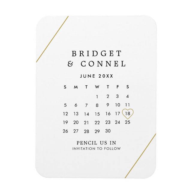 Magnet Flexible Pencil Us In Calendar Gold Lines Enregistrer la da (Vertical)