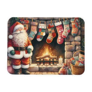 Magnet Flexible Père Noël au coin de la cheminée Chaussettes de No