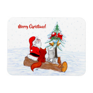 Magnet Flexible Père Noël avec Renard de lapin et écureuil