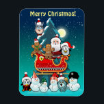 Magnet Flexible Père Noël Dorée Par L'Arbre De Noël<br><div class="desc">Ce mignon aimant dispose d'un traîneau devant un sapin de Noël avec le Père Noël assis à l'intérieur,  entouré de deux pingouins,  quelques bonbons de neige,  quelques biscuits de pain d'épice,  une chouette et un chiot.</div>