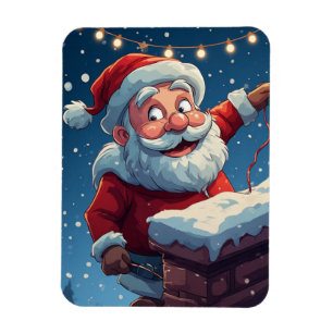 Magnet Flexible Père Noël regardant de la cheminée Noël enneigé