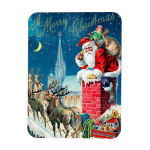 Magnet Flexible Père Noël victorien de Noël vintage sur une chemin