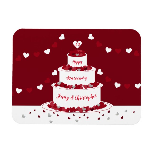 Magnet Flexible Personalised 40th Ruby Wedding Anniversary cake (Horizontal)