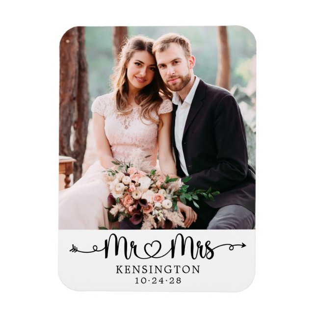 Magnet Flexible Personalized Mr Mrs Typography Wedding Photo (Vertical)