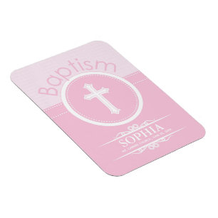 Magnet Flexible Personnalisable, fille rose enfant de Dieu Baptême