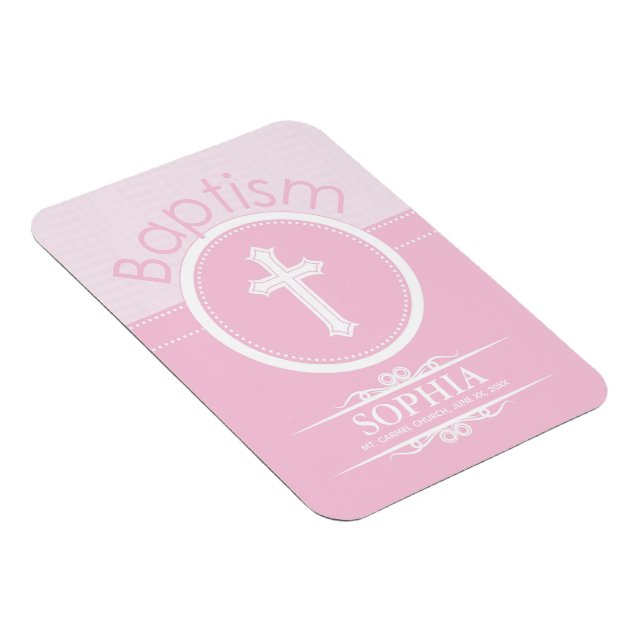 Magnet Flexible Personnalisable, fille rose enfant de Dieu Baptême (Côté Droit)