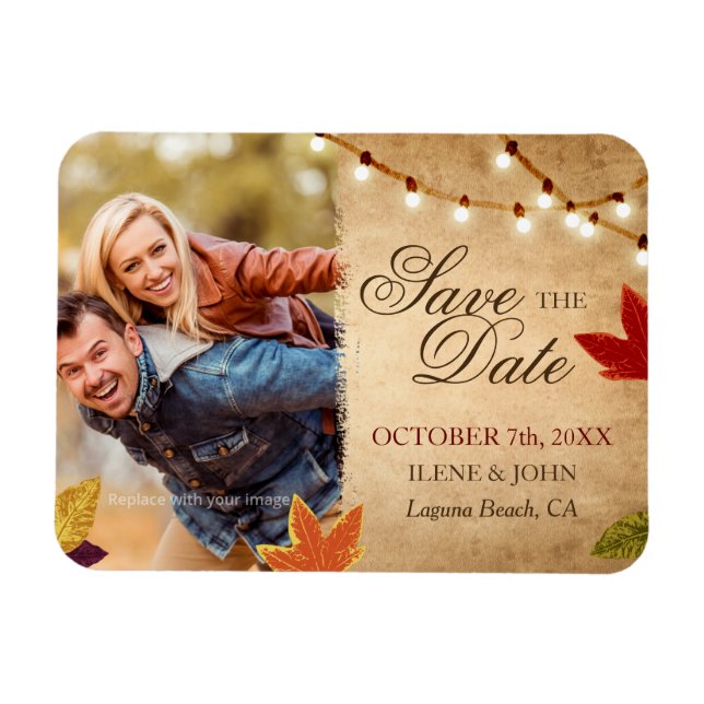 Magnet Flexible Personnalisé Mariage d'automne Enregistrer la date (Horizontal)