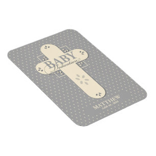 Magnet Flexible Personnaliser, Dédication bébé Crème et Croix gris