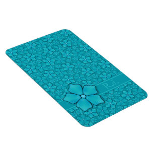 Magnet Flexible Pétales de fleurs d'aquamarine Monogramme Initiale