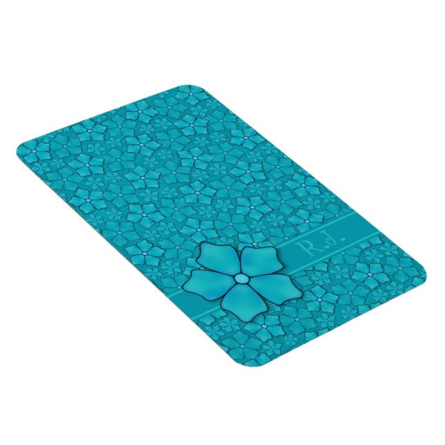 Magnet Flexible Pétales de fleurs d'aquamarine Monogramme Initiale (Côté Droit)