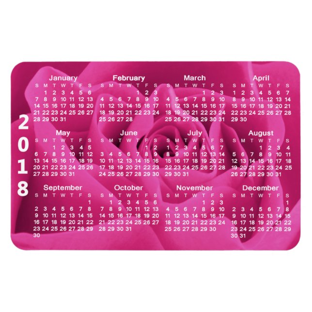 Magnet Flexible Pétales rose Rose 2018 Calendrier (Horizontal)