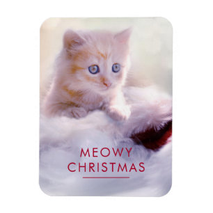 Magnet Flexible Petit Kitten reposant sur un chapeau de Noël Meowy