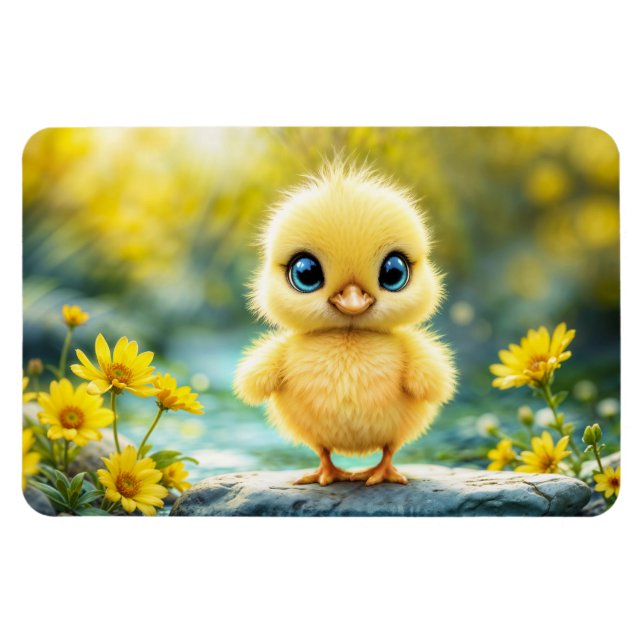 Magnet Flexible Petit oiseau doux prés jaune fleurs (Horizontal)